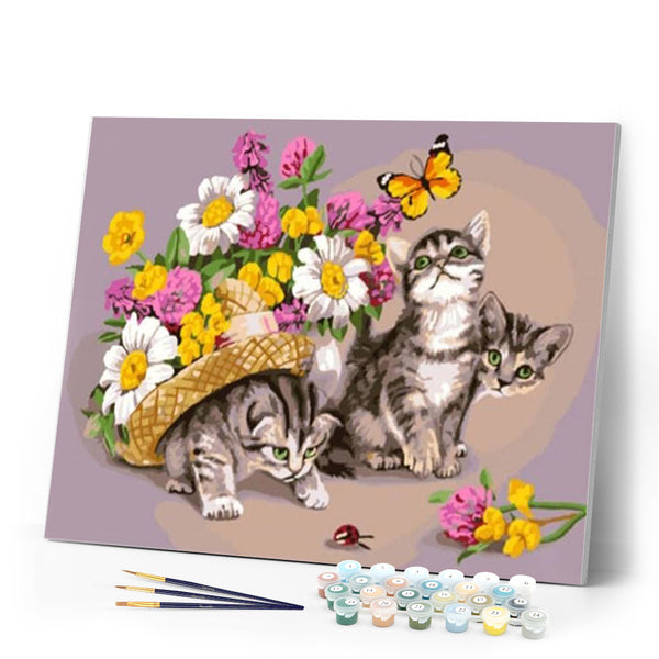 paint by numbers | Cat playing with a Butterfly | animals butterflies cats easy flowers | FiguredArt
