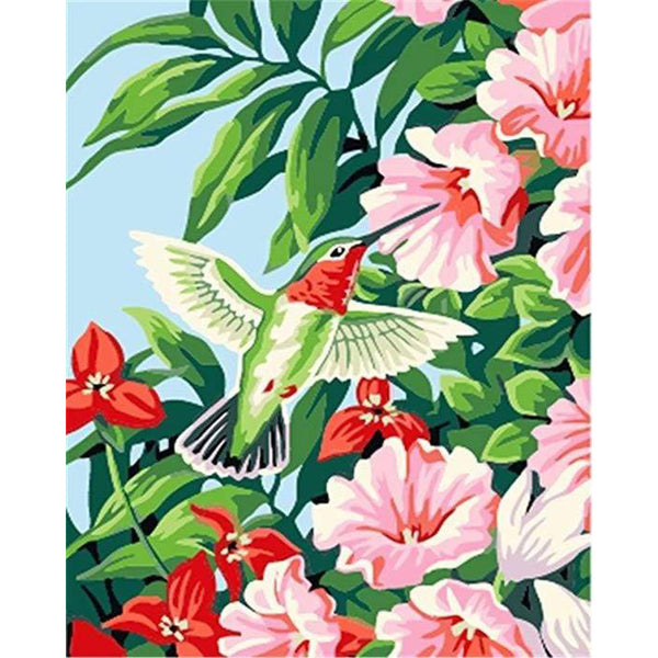 paint by numbers | Hummingbird in the Flowers | animals birds easy flowers | FiguredArt