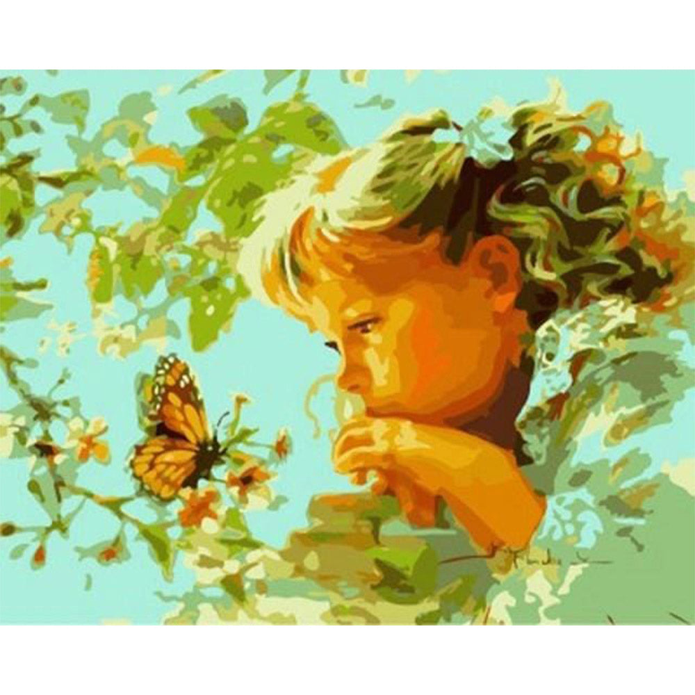 paint by numbers | Little Girl and Butterfly | animals butterflies easy portrait | FiguredArt