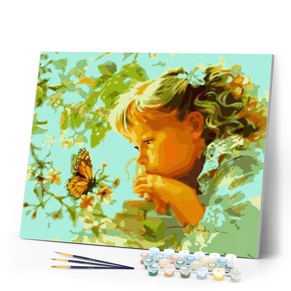 paint by numbers | Little Girl and Butterfly | animals butterflies easy portrait | FiguredArt
