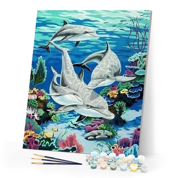 paint by numbers | Dolphin Encounter | animals dolphins intermediate | FiguredArt