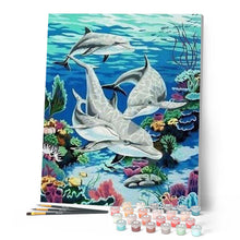 Load image into Gallery viewer, paint by numbers | Dolphin Encounter | animals dolphins intermediate | FiguredArt
