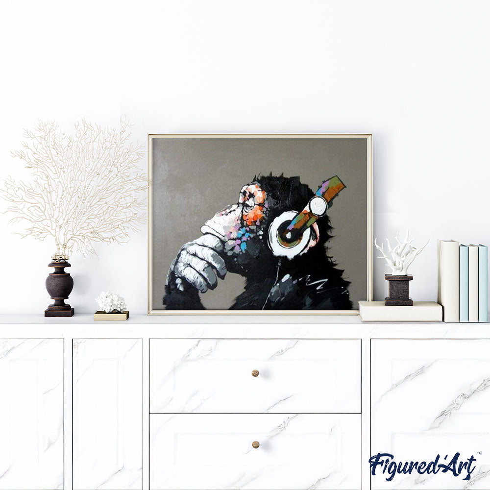Paint by numbers - Monkey wearing headphones – Figured'Art