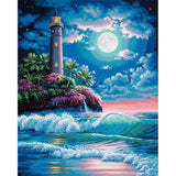 paint by numbers | Lighthouse under a full moon | intermediate landscapes | FiguredArt