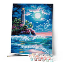 Load image into Gallery viewer, paint by numbers | Lighthouse under a full moon | intermediate landscapes | FiguredArt
