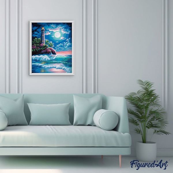 paint by numbers | Lighthouse under a full moon | intermediate landscapes | FiguredArt