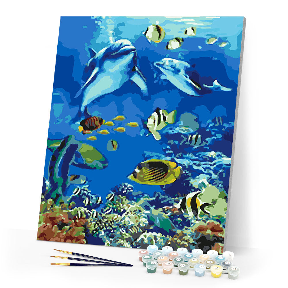paint by numbers | Fishes and Dolphins | animals dolphins fish intermediate | FiguredArt