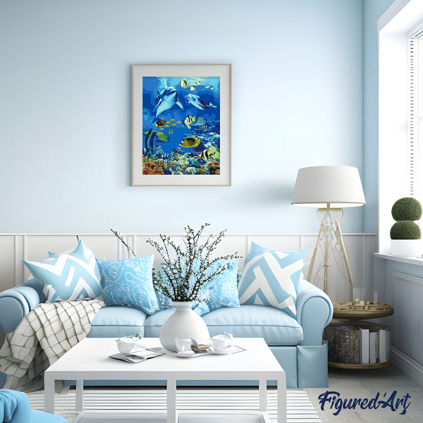 paint by numbers | Fishes and Dolphins | animals dolphins fish intermediate | FiguredArt