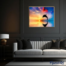 Load image into Gallery viewer, paint by numbers | Dolphin at Sunset | animals dolphins intermediate | FiguredArt