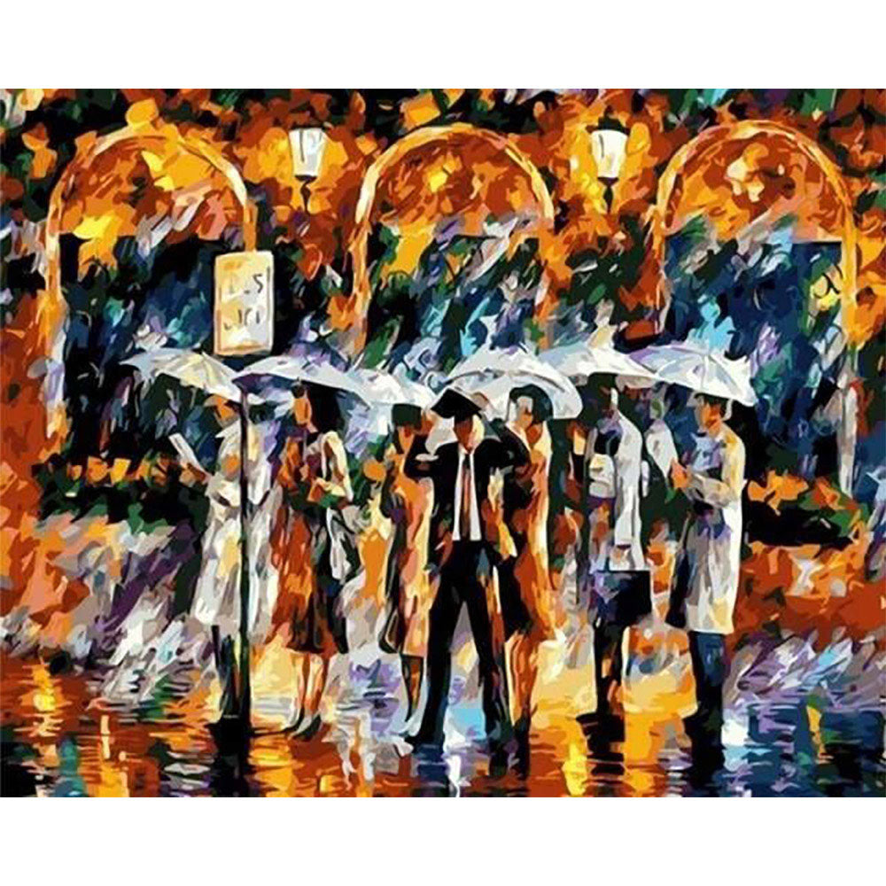 paint by numbers | Waiting for the bus in the Rain | advanced cities | FiguredArt