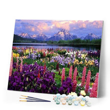 Load image into Gallery viewer, paint by numbers | Flowers and Lake near the Mountain | advanced flowers landscapes | FiguredArt