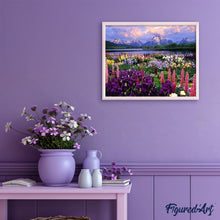 Load image into Gallery viewer, paint by numbers | Flowers and Lake near the Mountain | advanced flowers landscapes | FiguredArt