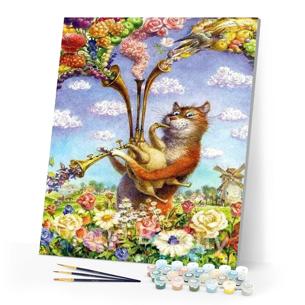 paint by numbers | Cat playing Trumpet | animals cats intermediate | FiguredArt