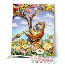 Load image into Gallery viewer, paint by numbers | Cat playing Trumpet | animals cats intermediate | FiguredArt