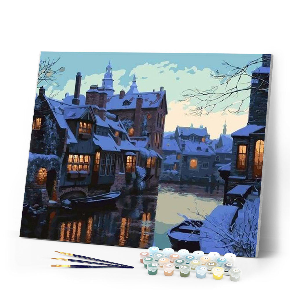 Paint by numbers | Night city in the snow | easy cities | Figured'Art