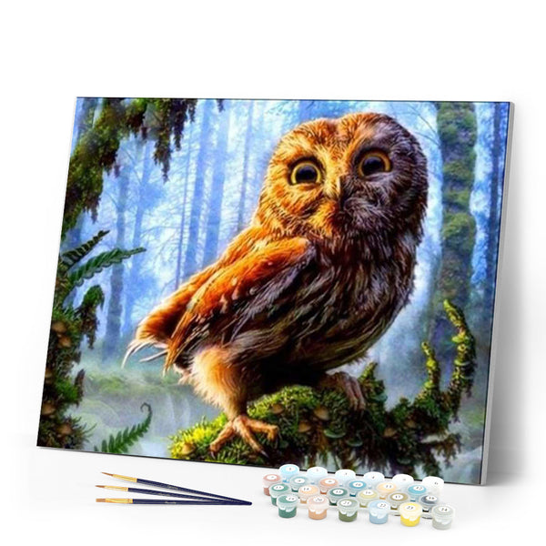 paint by numbers | Owl perched on a branch | advanced animals owls trees | FiguredArt