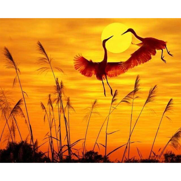 paint by numbers | Sunset Crane | animals birds cranes easy landscapes | FiguredArt