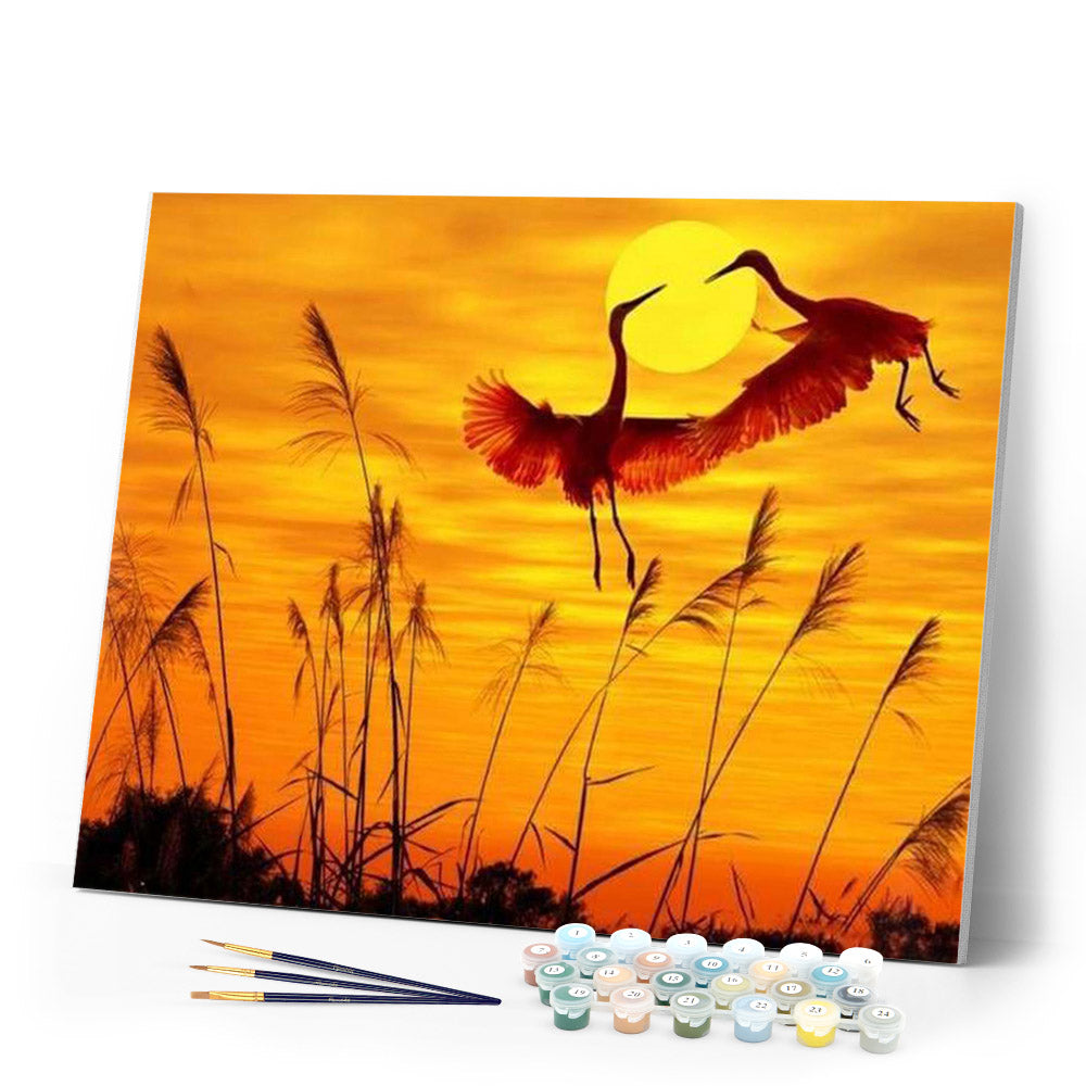 paint by numbers | Sunset Crane | animals birds cranes easy landscapes | FiguredArt
