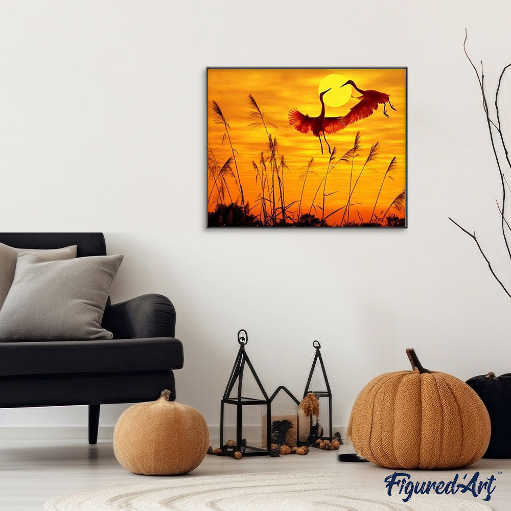 paint by numbers | Sunset Crane | animals birds cranes easy landscapes | FiguredArt