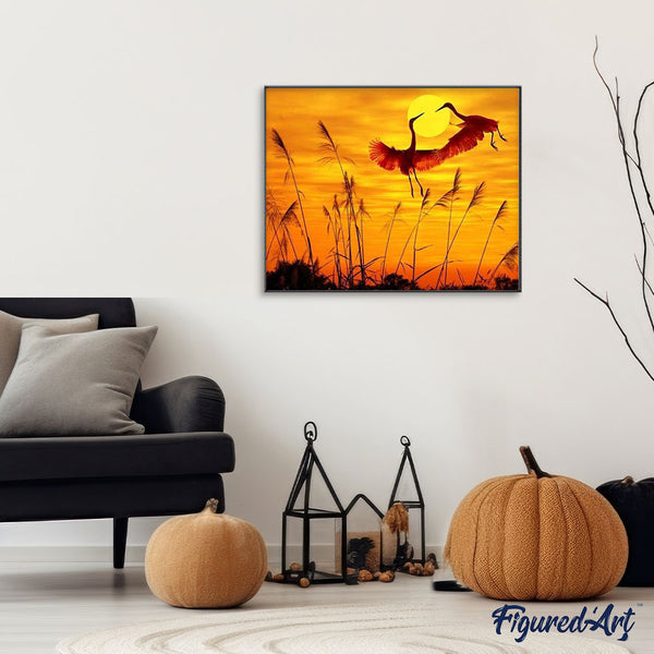 paint by numbers | Sunset Crane | animals birds cranes easy landscapes | FiguredArt