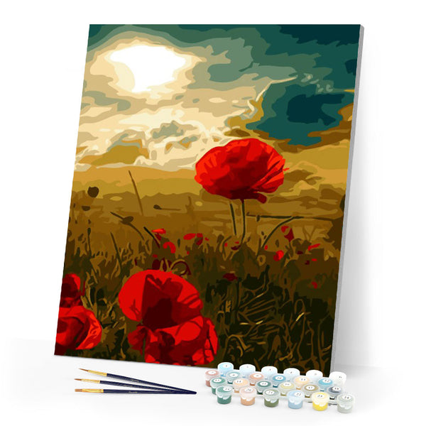paint by numbers | Red Flowers and Sunlight | advanced flowers | FiguredArt