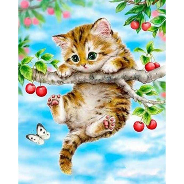 paint by numbers | Cat hanging from the tree | animals cats intermediate trees | FiguredArt