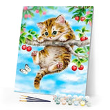 paint by numbers | Cat hanging from the tree | animals cats intermediate trees | FiguredArt