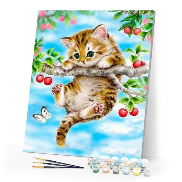 paint by numbers | Cat hanging from the tree | animals cats intermediate trees | FiguredArt