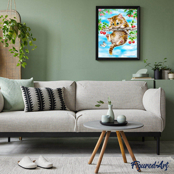 paint by numbers | Cat hanging from the tree | animals cats intermediate trees | FiguredArt