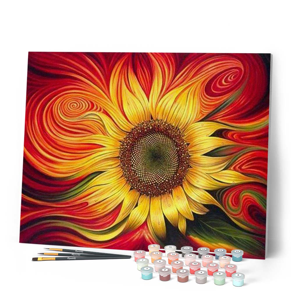 アクリル画　Sunflowers レッド 　F6号キャンバス Paint by numbers - Red Sunflower – Figured'Art