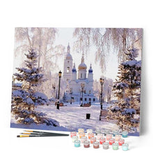 Load image into Gallery viewer, paint by numbers | Church and Snowy Road | advanced cities | FiguredArt
