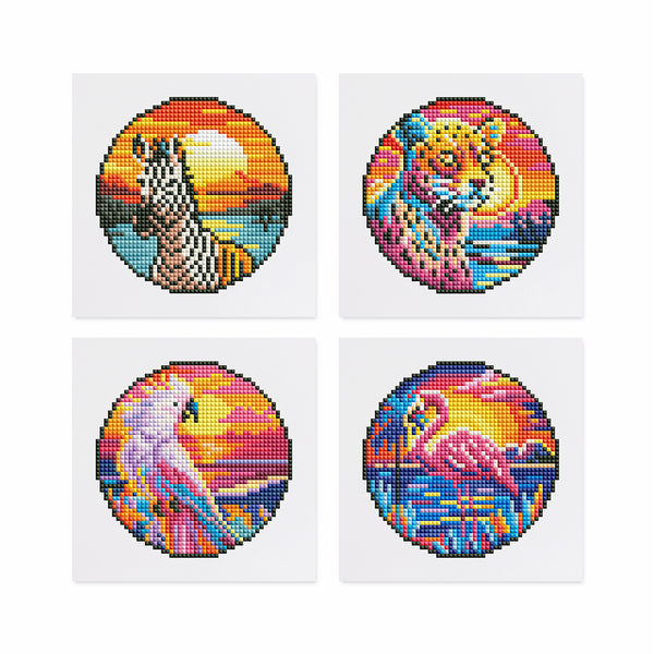 Mini Diamond Painting 6"x8" (4 pieces) - Tropical Birds And Sunset