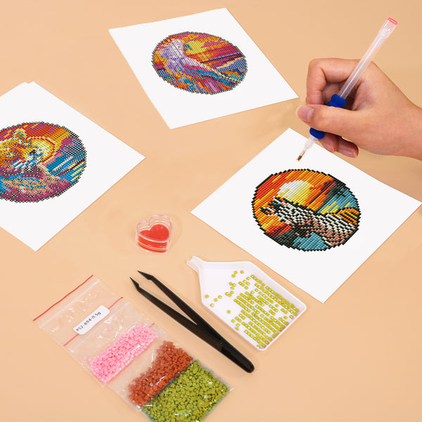 Mini Diamond Painting 6"x8" (4 pieces) - Tropical Birds And Sunset