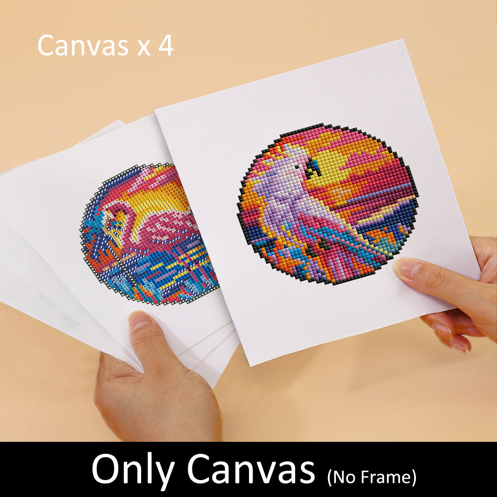 Mini Diamond Painting 6"x8" (4 pieces) - Tropical Birds And Sunset