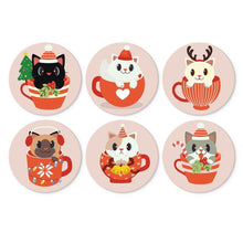 Load image into Gallery viewer, Mini Paint by Numbers Set - Discs Ø7.9" (6 pieces) - Cats in Christmas Mugs Figured'Art