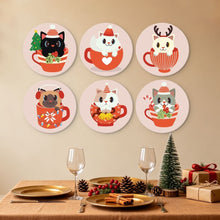 Load image into Gallery viewer, Mini Paint by Numbers Set - Discs Ø7.9" (6 pieces) - Cats in Christmas Mugs