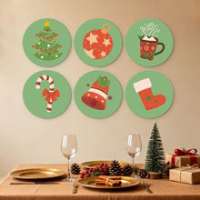 Load image into Gallery viewer, Mini Paint by Numbers Set - Discs Ø7.9" (6 pieces) - Green Christmas Icons