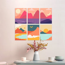 Load image into Gallery viewer, Mini Paint by Numbers Set 5.9"x7.9" (6 pieces) - Sunset Peaks