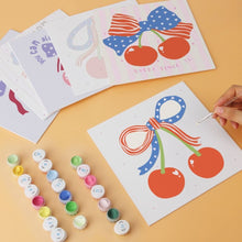 Load image into Gallery viewer, Mini Paint by Numbers Set 7.9"x7.9" (6 pieces) - Cherries and Bows