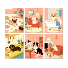 Load image into Gallery viewer, Mini Paint by Numbers Set 5.9"x7.9" (6 pieces) - Dogs at Home Figured'Art