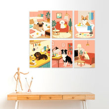 Load image into Gallery viewer, Mini Paint by Numbers Set 5.9"x7.9" (6 pieces) - Dogs at Home