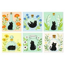Load image into Gallery viewer, Mini Paint by Numbers Set 7.9"x7.9" (6 pieces) - Botanical Black Cats Figured'Art