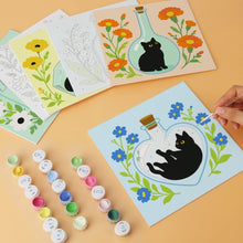 Load image into Gallery viewer, Mini Paint by Numbers Set 7.9"x7.9" (6 pieces) - Botanical Black Cats