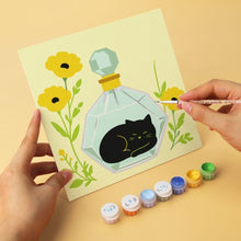 Load image into Gallery viewer, Mini Paint by Numbers Set 7.9"x7.9" (6 pieces) - Botanical Black Cats