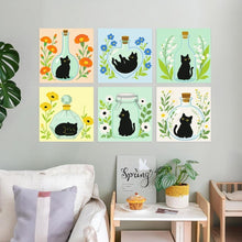 Load image into Gallery viewer, Mini Paint by Numbers Set 7.9"x7.9" (6 pieces) - Botanical Black Cats