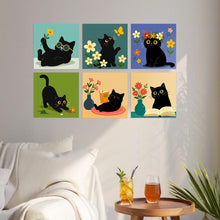 Load image into Gallery viewer, Mini Paint by Numbers Set 7.9"x7.9" (6 pieces) - Cats and Flowers