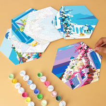 Load image into Gallery viewer, Mini Paint by Numbers Set - Hexagons (6 pieces) - Blue and White Escape