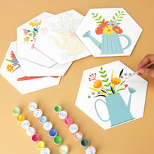 Load image into Gallery viewer, Mini Paint by Numbers Set - Hexagons (6 pieces) - Watering Can Blooms 2