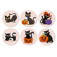 Load image into Gallery viewer, Mini Paint by Numbers Set - Discs Ø7.9" (6 pieces) - Spooky Cats Figured'Art
