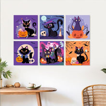 Load image into Gallery viewer, Mini Paint by Numbers Set 7.9"x7.9" (6 pieces) - Playful Halloween Cats